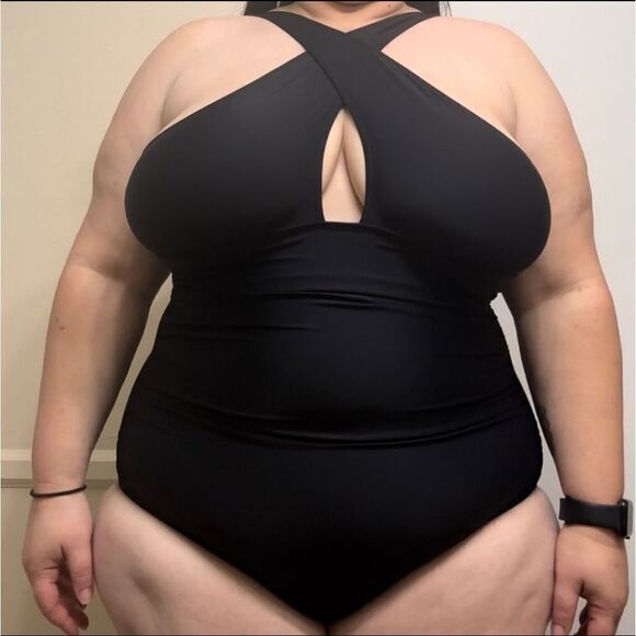 Ladies plus size Criss Cross Neck Cut Out One Piece Swimsuit sz 2X - Picture 2 of 6